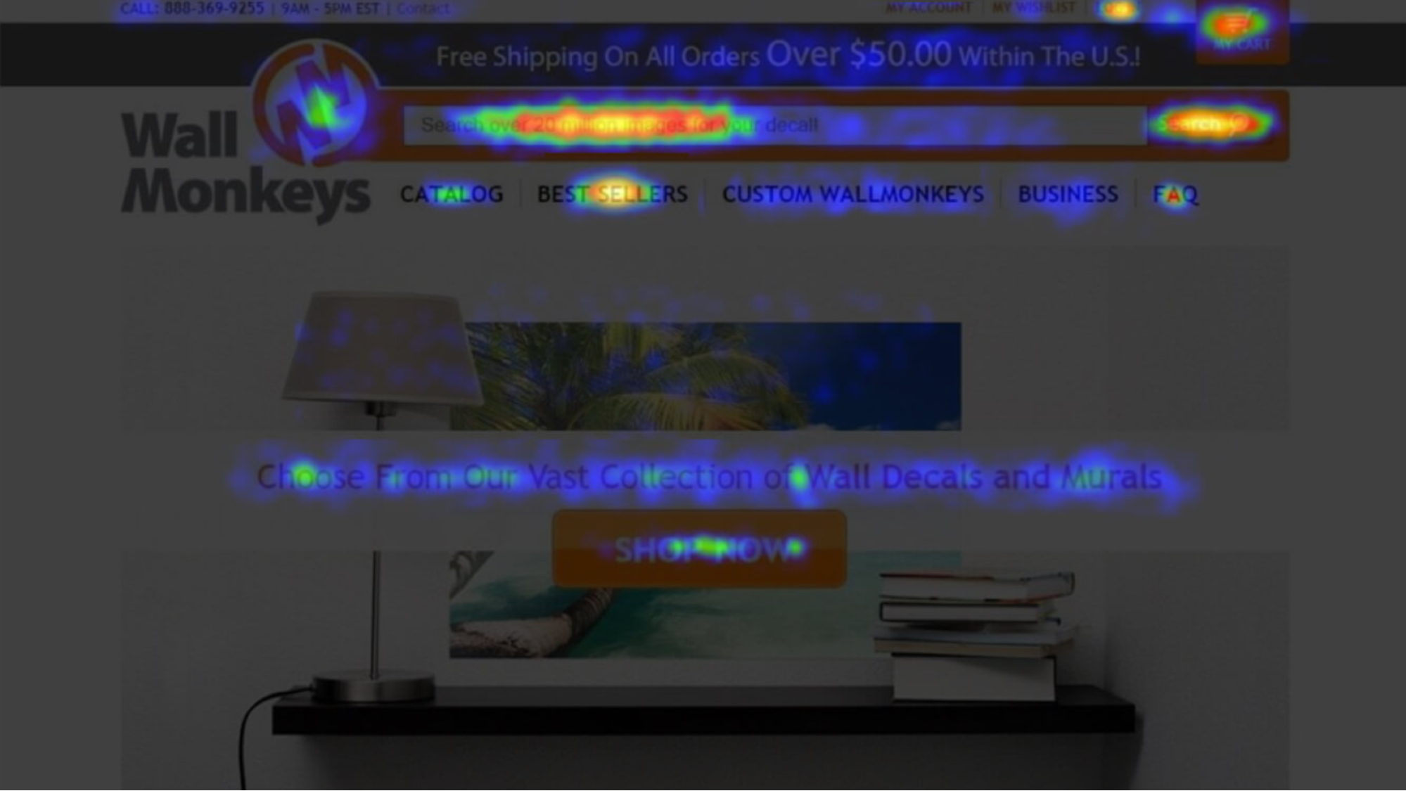 Crazy Egg heatmap on the Wallmonkeys site.